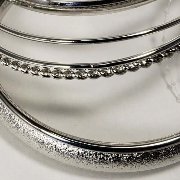Set of 5 Textured Silver tone Bold Bangle Bracelets - Women's Fashion Jewelry - Picture 6 of 8